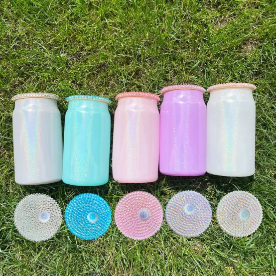 Verre à paillettes scintillantes de 16 oz avec couvercles en diamant Verre scintillant holographique transparent avec paille en plastique Tasses à café de bière de soda Entrepôt des États-Unis